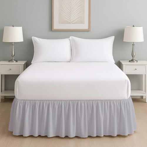 Mattress-Homes Ruffled Bed Skirt Split Corners with Platform, Tailored Fit Wrinkle Free Ultra-Soft Microfiber Dust Ruffle, Full 21" Drop, Light Grey