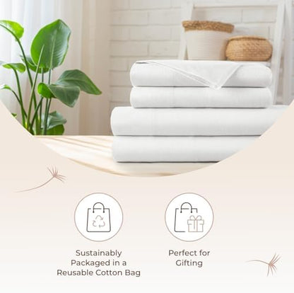 100% Organic Flannel Sheets Full Size - GOTS Certified 100% Cotton Flannel Sheets Set with Comfortable Soft Brushed Finish & Deep Pocket - 1 Flat 1 Fitted & 2 Pillowcases (White, Full)