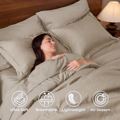 JOLLYVOGUE Khaki King Comforter Set, Cationic Dyeing Bed in a Bag King 7 Pieces, Double-Tone Bedding Set with Down Alternative Comforter, Sheets, Pillowcases & Shams