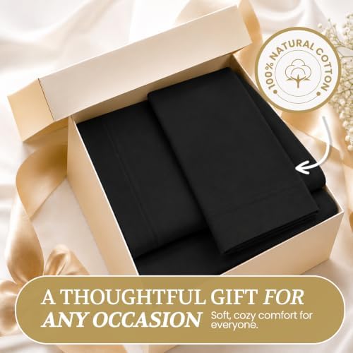 Twin XL Cotton Knit Jersey Sheet Set, 15" Deep Pocket, Black, 3PC