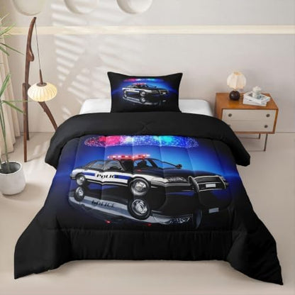 Feelyou Kids Police Car Comforter Set Twin Size Bedding Set