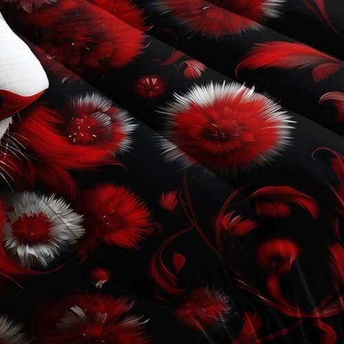 Red and Black Lion King Size Comforter Set for Men，King Size Quilt Bedding Set Floral，Wild Animal Print Comforter Set，with 1 Comforter with 2 Pillow Case