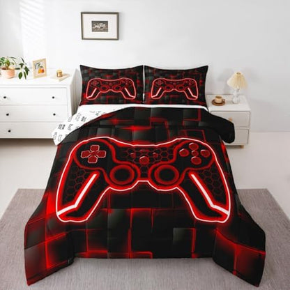 Feelyou Kids Gamer Comforter Set Twin Size Red Black Bedding Set Boys Teens