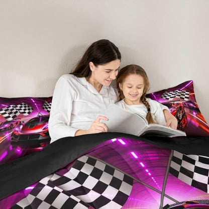 Feelyou Boys Race Car Comforter Set Queen Size Speed Sports Car Bedding Set for Kids Boys Girls Racing Extreme Sports Duvet Quilt Automobile Bedroom Decor Microfiber 3 Pcs with 2 Pillow Cases