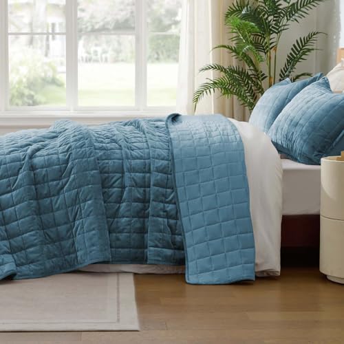BEDELITE Velvet Quilt Set King Size, Luxury Velvet Comforter Bedding
