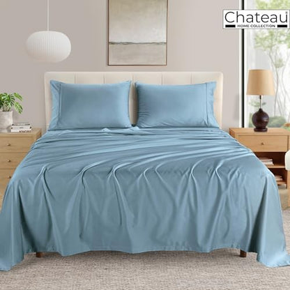 Full Size Sheet Sets, 400 Thread Count Cotton Bed Sheets - French Blue