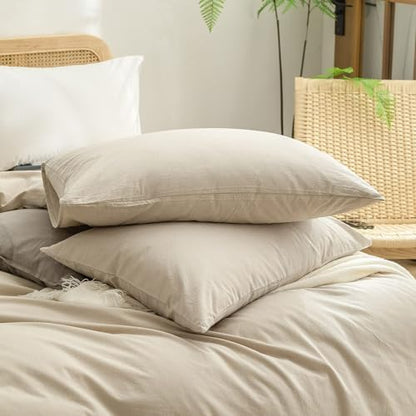 BESTOUCH Cotton Solid Duvet Cover Set Almond Milk Grey Alaska King