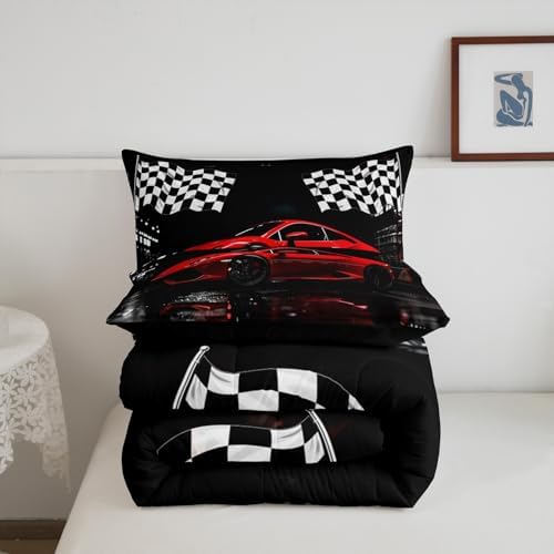 Feelyou Race Car Comforter Set King Size Cool Car Bedding Set Ultra Soft Racing Car Comforter for Kids Boys Girls Extreme Sports Duvet Quilt Bedroom Decor Automobile Quilt