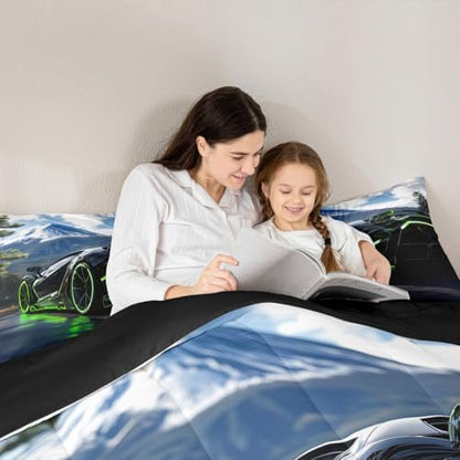 Erosebridal 3D Kids Boys Sports Car Comforter Set Twin Size Green Race Car Bedding for Kids Teen Boy Room Decor Boys Racing Cars Wheel Quilt Set 1 Comforter with 1 Pillowcase Girls Sports,Luxury Soft