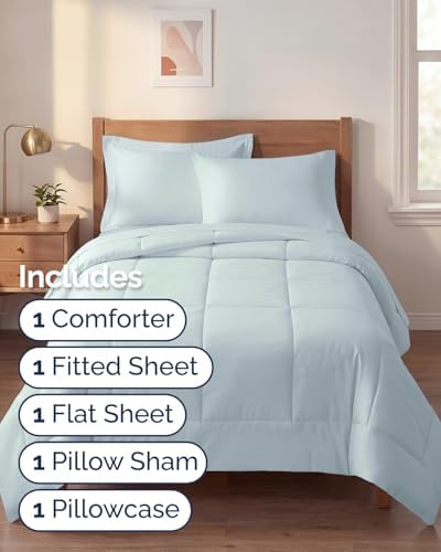 Twin XL Comforter Set - 5 Piece Bed in a Bag Twin XL Size - Ice Blue