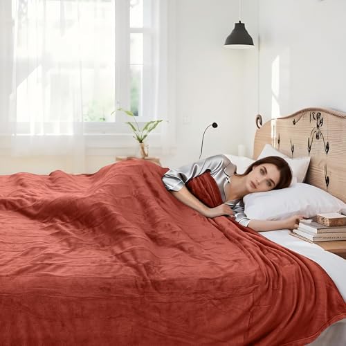 Electric Heated Blanket 84"x90" Queen Size, Brick Red