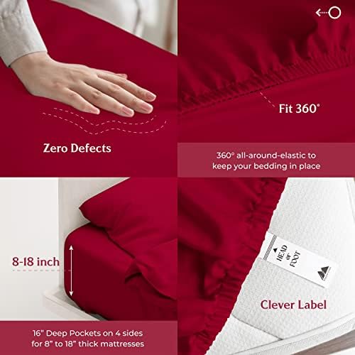 Mayfair Linen Egyptian Cotton Sheets King Size - Luxury 800 Series High Thread Count King Sheets (4 PC, Red), Soft Cooling 16" Deep Pocket Hotel Quality Bed Sheet Set - Tranquil Collection