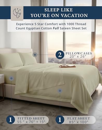 LANE LINEN Cooling Bed Sheets Full 100% Egyptian Cotton Sateen - Linen