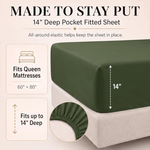 CozyLux Oversized Queen Comforter Set Olive Green, 7 Pieces Bed in a Bag