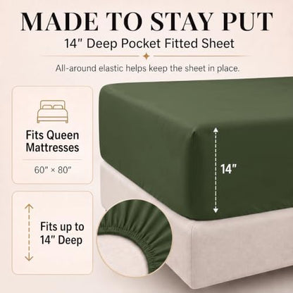 CozyLux Oversized Queen Comforter Set Olive Green, 7 Pieces Bed in a Bag