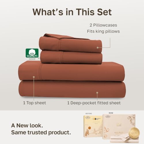 California Design Den 100% Cotton Sateen California King Sheet Sets, Rust