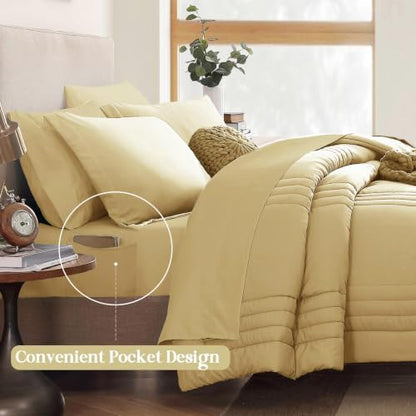 Monbix King Size Comforter Set-7 Pieces Soft Bed in a Bag King Bedding Sets
