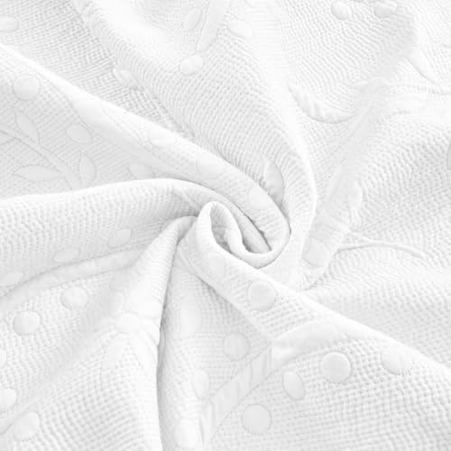 100% Cotton Embroidered Quilt Bedspread Set, Bright white Oversized Queen