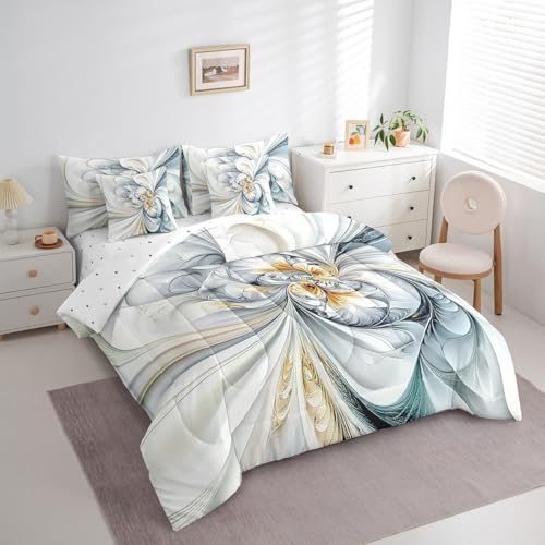 Erosebridal Marble Floral Bedding Set for Kids Teens,Abstract Art Comforter Set Queen Size,Gradient Tie Dye (Comforter+Fitted+Flat Sheet+2 Pillowcases+2 Throw Pillow Covers) 7 Pieces Bed Set