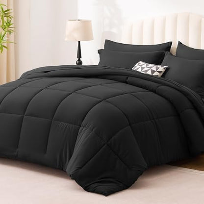 Love's cabin Twin Comforter Set Ash Black, 5 Pieces Twin Bed in a Bag, All Season Bedding Sets with 1 Comforter, 1 Flat Sheet, 1 Fitted Sheet, 1 Pillowcase and 1 Pillow Sham