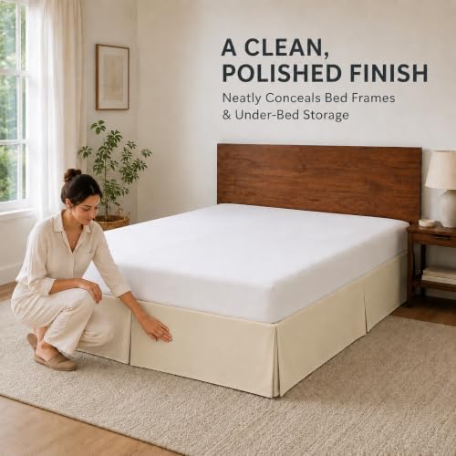 Cathay Home Double Brushed Microfiber Pleated Easy Fit Bed Skirt, Ultra Soft, Fade and Wrinkle Resistant - Cream, Full