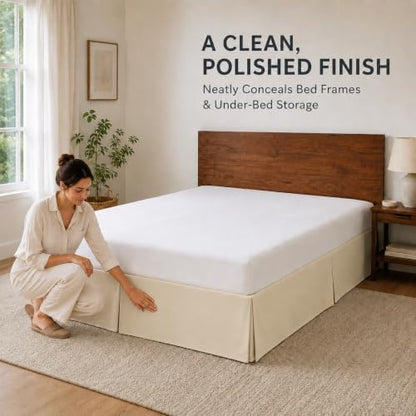 Cathay Home Double Brushed Microfiber Pleated Easy Fit Bed Skirt, Ultra Soft, Fade and Wrinkle Resistant - Cream, Full