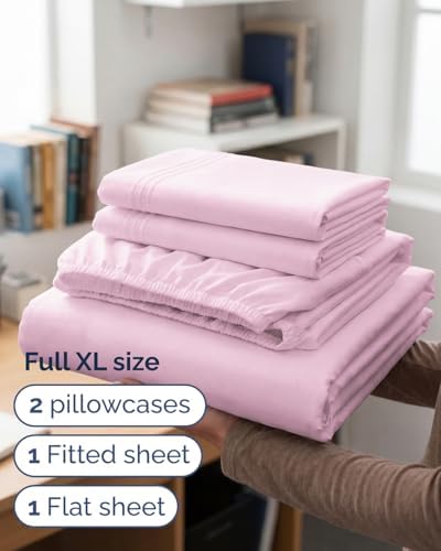 Full XL Sheets - 4 Piece Full XL Sheet Set - Cool & Breathable - Light Pink