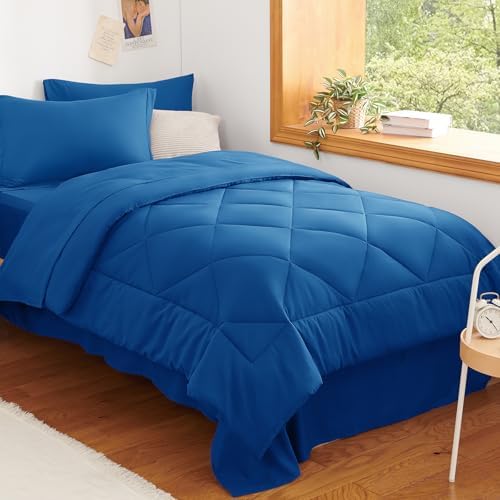 CozyLux Twin XL Comforter Set 68"x88" Classic Blue - 5 Piece Bed in a Bag