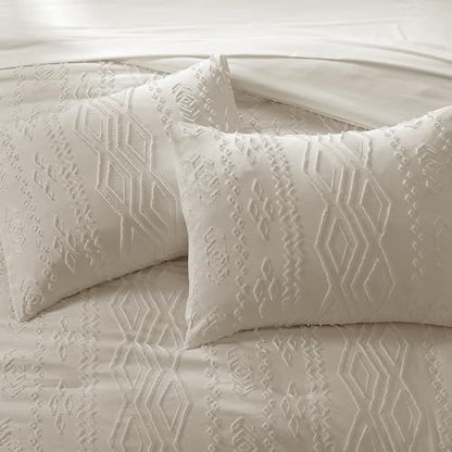 California King Comforter Set Beige Tufted Bedding Sets Farmhouse 7 Pieces