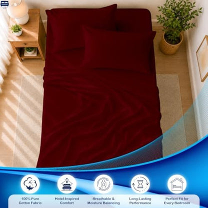 Cottingon 4 PC Cot Sheet Set 33"X75", Egyptian Cotton, Burgundy