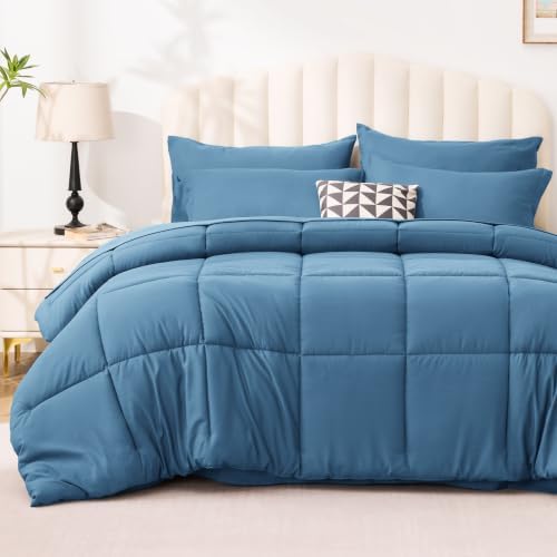 Love's cabin Plaid Full Comforter Set, Misty Blue
