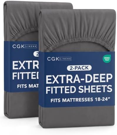 CGK Linens 2 Pack Extra Deep Cal King Fitted Sheets - Dark Grey