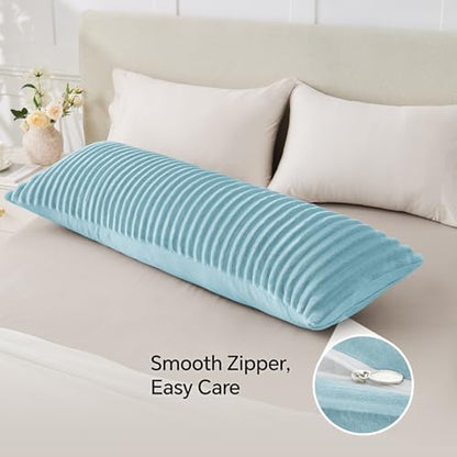 BEDELITE Fluffy Striped Body Pillow Cover with Zipper, Light Blue, 20x54
