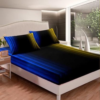Feelyou Teens Abstract Ombre Decorations Bedding Set for Kids Women Blue Yellow and Black Bed Sheets Set Geometric Modern Fitted Sheet Sets Room 4Pcs King Size