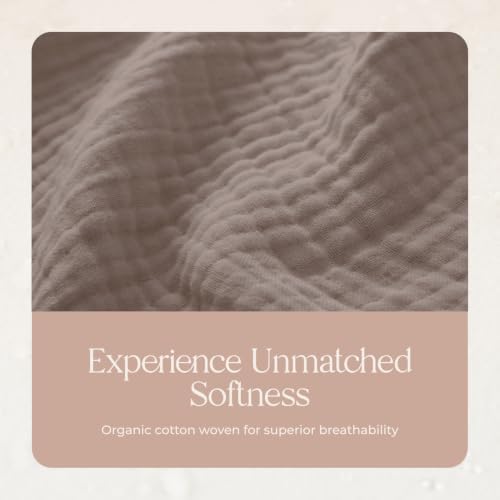 100% Cotton Organic Muslin Throw Blanket for Adults GOTS & Fairtrade Certified Organic Cotton - Couch Living Room and Bedroom Decor - 4 Layer Super Soft and Cozy (Moon Rock, King)