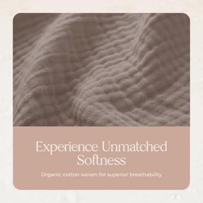 100% Cotton Organic Muslin Throw Blanket for Adults GOTS & Fairtrade Certified Organic Cotton - Couch Living Room and Bedroom Decor - 4 Layer Super Soft and Cozy (Moon Rock, Queen)
