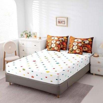 Erosebridal Fall Harvest Theme King Comforter Set 7 Piece for Kids Boys Girls Adults Fall Pumpkin Bed in A Bag with Sheets Maple Leaf Print Bedding Set Retro Rustic Bed Set Room Decor
