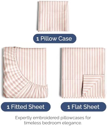 Twin Size 3 Piece Sheet Set - Ultra Soft & Cooling Sheets - Blush Stripes 1