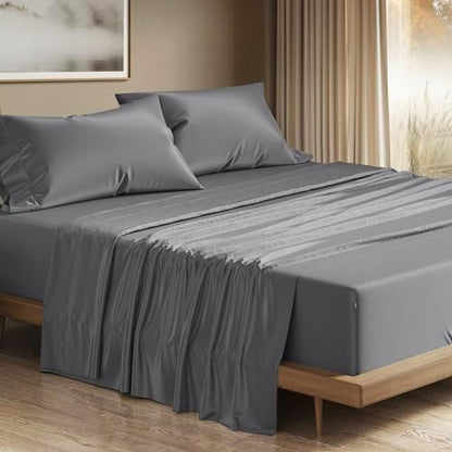 THREAD SPREAD 100% Egyptian Cotton Sheets California King Size - 1200 Series Plush Collection Cal King Size Sheets Set, 4 PC Luxury Bedsheet (Dark Grey), Soft, Cooling, 17" Deep Pocket Bedsheet Set