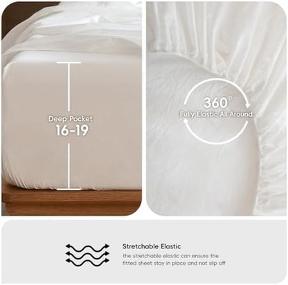 MooMee Sheet Set 100% Washed Cotton Linen-Like Extra Deep Pocket King