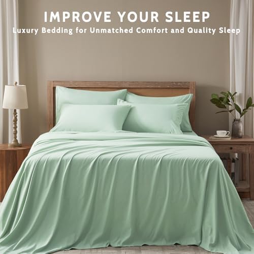 Twin Sheets Set - 4 Piece Soft Microfiber and Wrinkle Free Sheets - Easy Care, Extra Soft, Cooling Sheets - 1 Deep Pocket Fitted Sheet 1 Flat Sheet and 2 Pillowcases (Twin Sage Green)