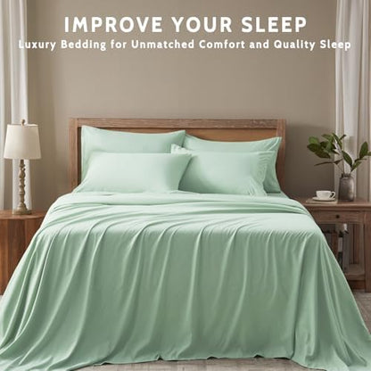 Twin Sheets Set - 4 Piece Soft Microfiber and Wrinkle Free Sheets - Easy Care, Extra Soft, Cooling Sheets - 1 Deep Pocket Fitted Sheet 1 Flat Sheet and 2 Pillowcases (Twin Sage Green)