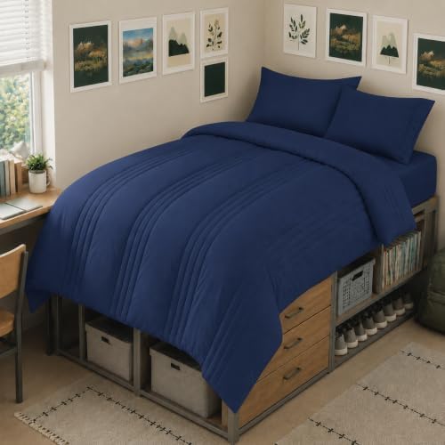 CozyLux Twin XL Comforter Set Navy Blue - 5 Pieces Complete Bedding Set