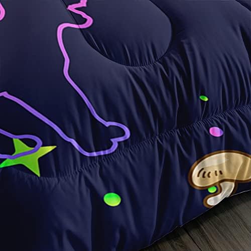 Mushroom Kawaii Cat Comforter Set Queen Size Kids Mushroom Bedding Set Star Theme Quilt Bed Set for Boys Girls Adults with 1 Comforter and 2 Pillowcases