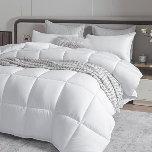 Winter Extra Warm White Super King Size Down Alternative Comforter, Heavyweight Fiberfill Comforter Duvet Insert 120x98 with Corner Tabs - Ultra Soft Brushed Microfiber Shell