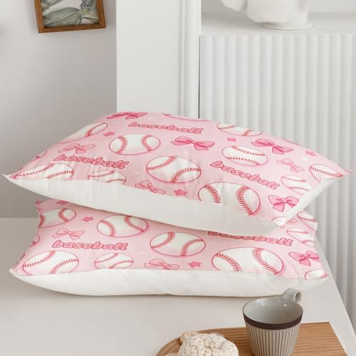 BSNTHO Baseball King Size, Comforter Set Pink Bow Kids Comforter 3Pcs