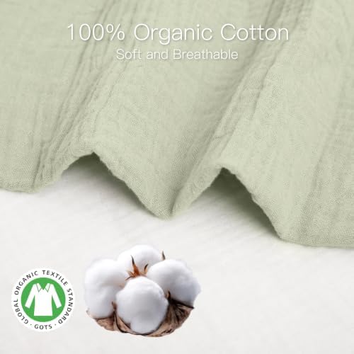 Organic Pack and Play Sheets Fitted 38”x26” 100% Muslin Cotton, Mini Crib Sheets Compatible with Graco/hiccapop/YENING/Dream On Me/Babylicious Pack N Play Mattress, Playard Bedding Sheet Bed Cover