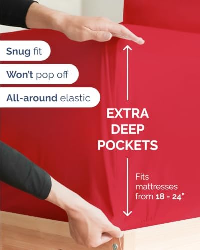 Flex Top Split Head King Sheet Set - 4 Piece Extra Deep Sheets - Red
