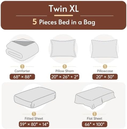 Twin XL Comforter Set with Sheets - 5 PCS Bed in a Bag Orange Bedding Set