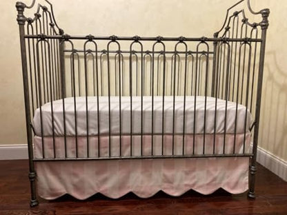 Brandream Scallop Edge Cotton Crib Skirt, Baby Boy Girl Gender Neutral Crib Skirt Toddler Bedskirt Farmhouse Chic Nursery Crib Bed Skirt, Boho Bohemian Light Pink Plaid Gingham